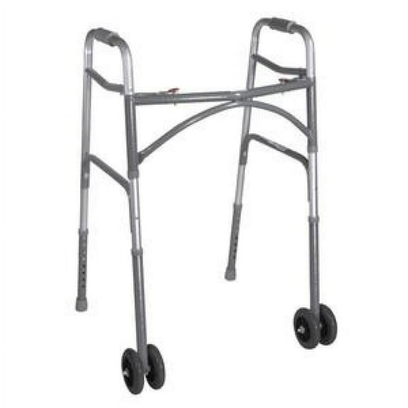 Drive Bariatric Folding Walker with Wheels, Steel Frame, Two-Button, 500 pound Capacity, 32 to 39 Inch Height