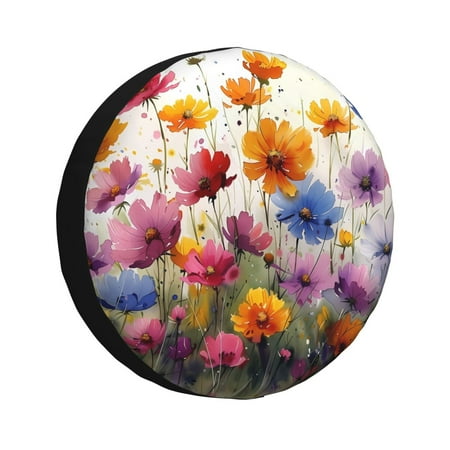 Zeuib Colorful Wildflower Meadow Tire Cover Wheel Cover Spare Tire Cover Anti-UV Waterproof spare tire cover for Trailers RV Truck and Camper-17 inch