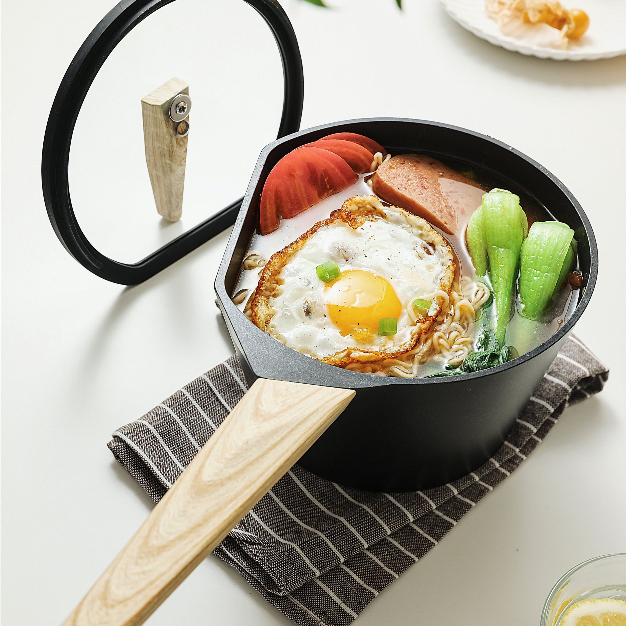 Sunday Chef 7” Nonstick Aluminum Sauce Pan with Non-Stick coating Glass Lid Smart Storage Design