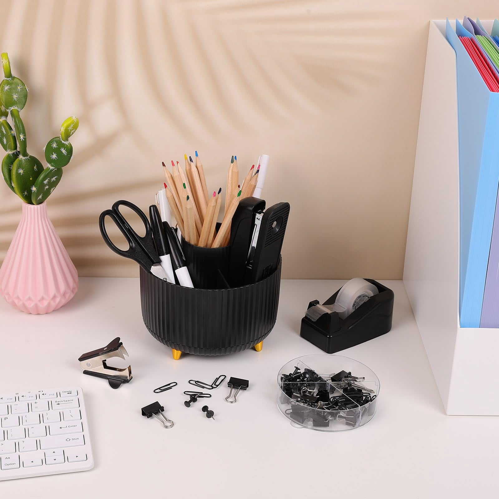 Black Office Supplies  Desk Accessories 10pcs Pencil Holder For Stapler Tape Dispenser Ruler Clips And 1000pcs Staples Set