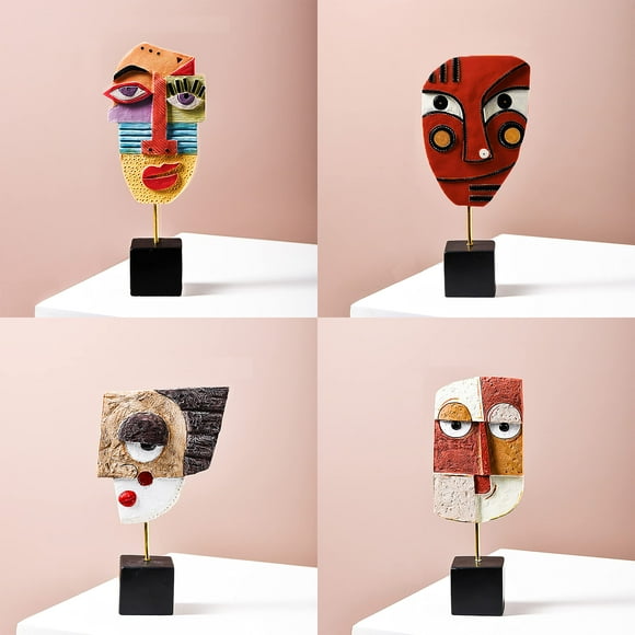 4 PCS - Handcrafted Statues Resin Abstract Sculpture for Home Decor Modern,African Art Tribal Figurines Decorations Items Accents