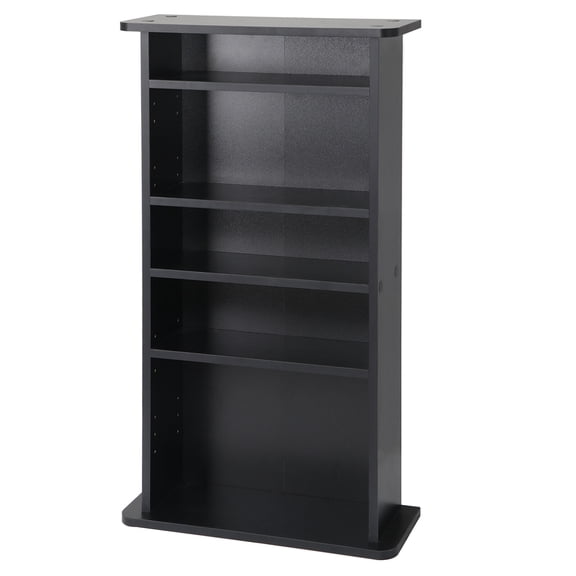 RTRWDC media storage cabinet with 5 adjustable shelves can store 240 CD/108 DVD/132 Blu ray discs in simple and luxurious black 19 × 36 × 7 inch particleboard material