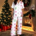 thumbnail image 5 of Weebloom Womens Christmas Loungewear Satin Short Sleeve Button Down Tops With Pants Soft Cozy Nights And Relaxation Homewear Pajamas Pink S, 5 of 6