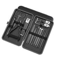 thumbnail image 1 of Cortaúñas negro, juego de 18 tijeras de acero inoxidable para manicura y pedicura, kit de alicates, recortador, herramienta de cuidado con estuche de viaje, 1 of 5