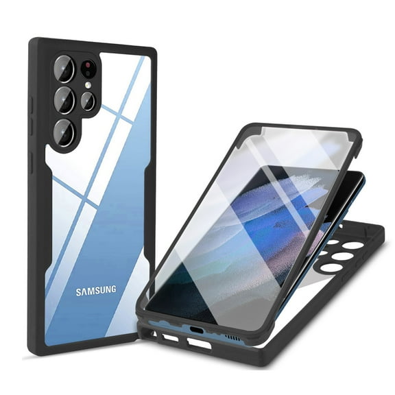 Samsung Galaxy S22 Ultra 5G Case with Built-in Screen Protector, Clear Shockproof Slim Full Body Protection Soft TPU Bumper Rugged Case Cover  Samsung S22 Ultra 6.8 Inch 2022, Black