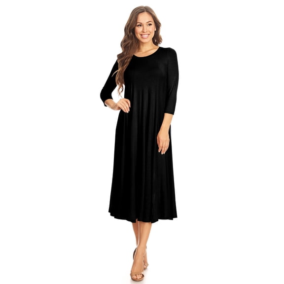 Women's Casual Basic Comfy 3/4 Sleeve Flare A-line Midi Long Maxi Dress