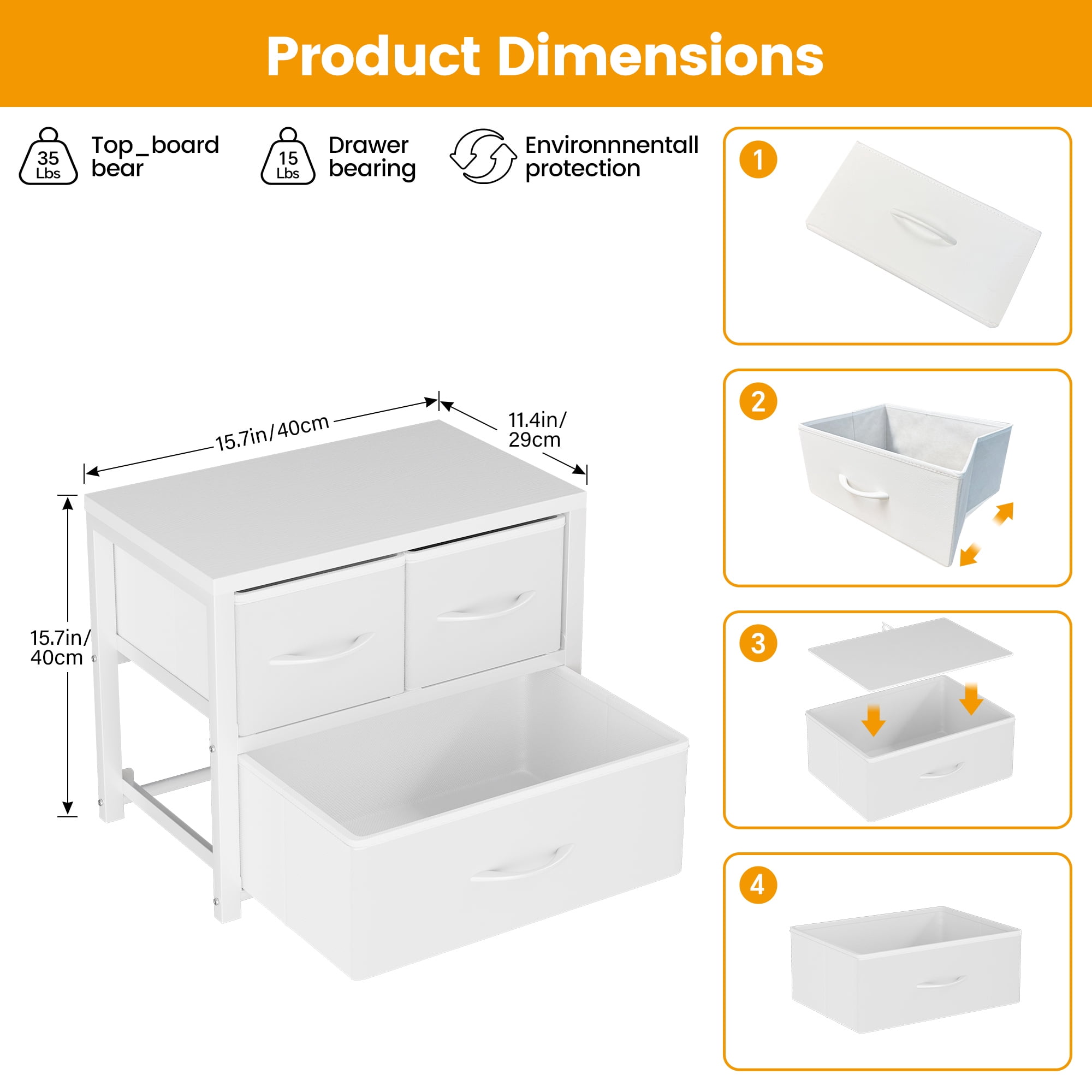 2 Pack Drawers for Closet Organizers and Storage Fabric 2 Drawer Dresser for Bedroom, White
