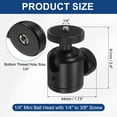 thumbnail image 2 of 1/4" Mini Ball Head with 1/4" to 3/8" Screw, 360° Rotating Screw Tripod Mount Panoramic Ball Head DSLR Camera Mount Base Adapter Photograph for Phone Light Camera Loading 6.6lb, 2 of 7