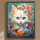 thumbnail image 1 of Pintura de diamante 5D DIY kit de gato con taladro redondo completo decoración del hogar 30x40cm blanco, 1 of 9