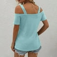 thumbnail image 6 of Wenyuyu Womens Cold Shoulder Tops Summer Solid Sexy Cut Out T-Shirts Double Straps Short Sleeve Going Out Blouses Sky Blue L, 6 of 7