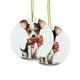 thumbnail image 2 of DistinctInk Hanging Ceramic Christmas Tree Ornament with Gold String - Great Gift/Present - 2 3/4 inch Diameter - Toy Fox Terrier Puppy Drawing Design, 2 of 4