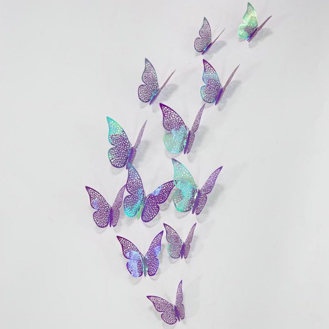 Pegatina de pared de mariposa hueca 3D, superficie lisa, color verde, para refrigerador, fondo de TV, decoración de pared