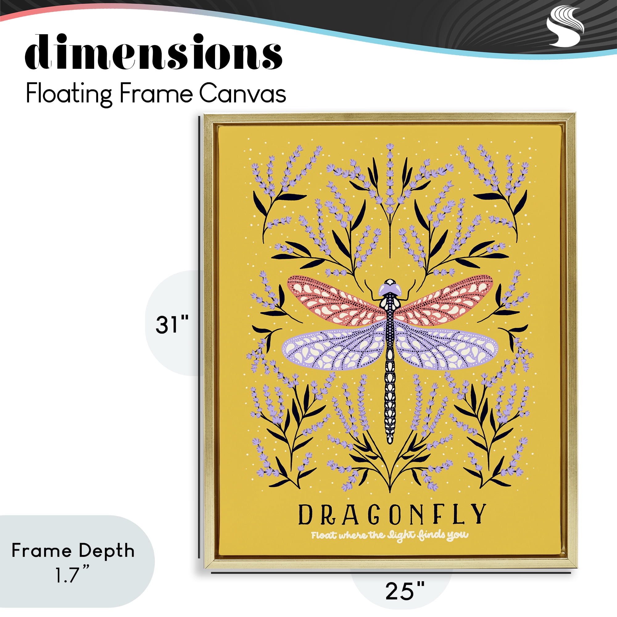Stupell Industries Dragonfly Symmetry on Yellow Gold Framed Floater Canvas Wall Art, design by Indira Prieto | IndySign