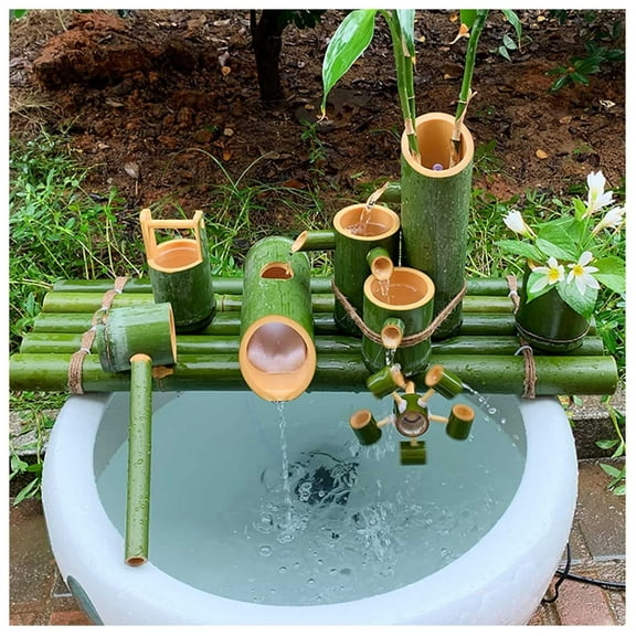 Japanese Garden Decoration/Indoor Water Feature,Bamboo Fountain Garden Water Feature Garden Decor with Pump,Waterscape for Pond Fish Tank Courtyard