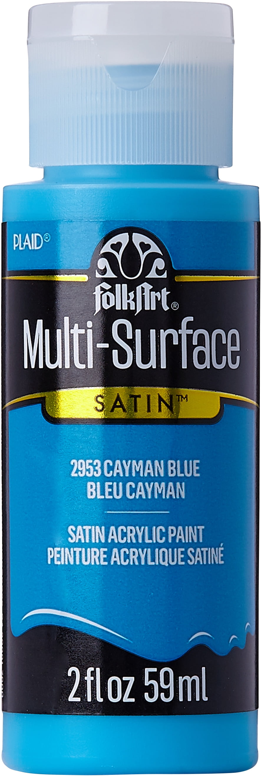 (3 pack) FolkArt Multi-Surface Acrylic Craft Paint, Satin Finish, Cayman Blue, 2 fl oz