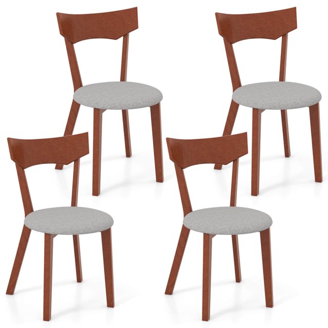 Costway Wooden Armless Dining Chair Set of 4 with Rubber Wood Legs Padded Seat Cushion