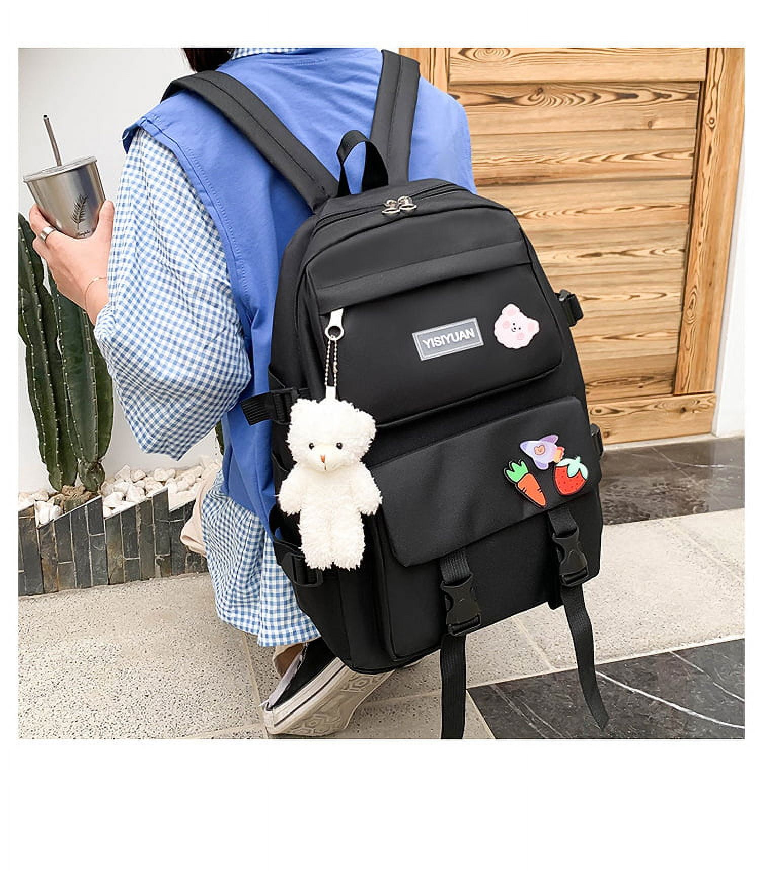 Girls School Backpack,Book Bag for Teens High School,Cute Middle School  Elementary Big backpacks with Furry Ball for 8-16, Black, Large, Leisure :  : Clothing, Shoes & Accessories