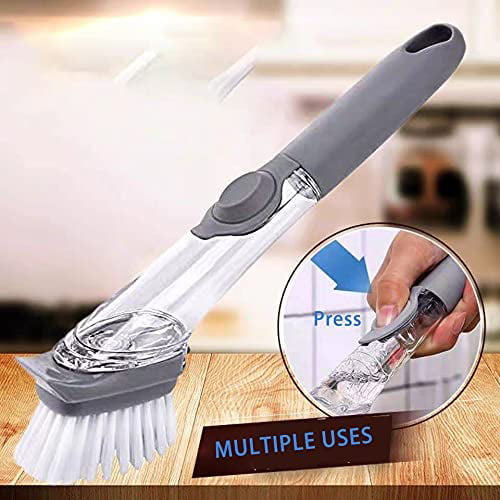 Dish Scrub Brush, Soap Dish Wand Refills Sponge, Replaceable Refills Sponge Brush  Heads,Reusable for Sink Pot Kitchen Cleaning Including1 Dish Brush with  Handle and 3 Replacement Sponge Head 
