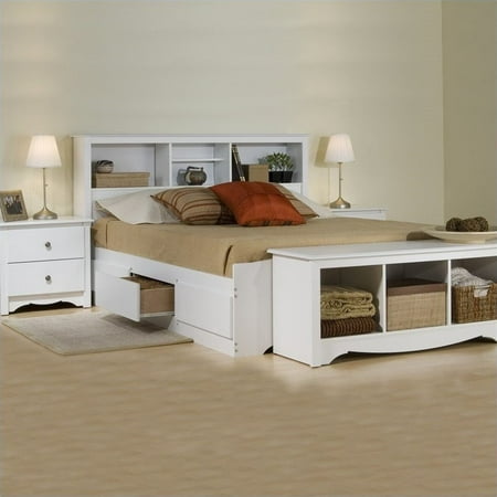 Prepac Monterey White Queen Wood Platform Storage Bed 3 Piece Bedroom