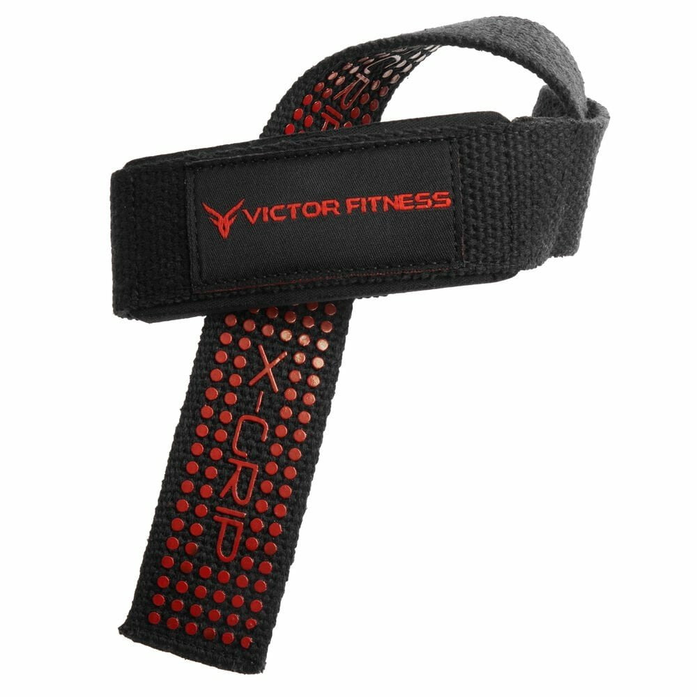 Victor Fitness 100% Top-Grain Leather Tapered Heavy-Duty Dual Prong Weightlifting Belt for Men and Women + 24" Padded Weightlifting Straps with X-Grip