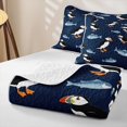 thumbnail image 4 of Castle Fairy Flat Puffin Fish Tile Twin Quilt Set,Seabird Small Fish Navy Seamless Pattern Twin Coverlet Set,Navy White, 4 of 7