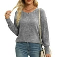 thumbnail image 2 of ABATAB Sweatshirts For Womens Long Sleeve Ribbed Crewneck Side Slit Fashion Pullover Lightweight Solid Color Tops, 2 of 7