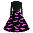 thumbnail image 4 of BaoFuBaoMei Halloween Dresses for Women Plus Size Crew Neck Long Sleeve Halloween Bats Print Midi Dress Back Zipper Closure Waist Bow Tie a Line Dresses for Party, 4 of 6