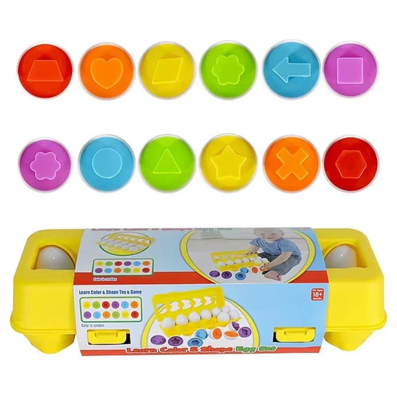 Bewildely 12 Uds. Huevos a juego para bebés, juguetes con reconocimiento de colores, forma educativa temprana, juguetes para niños pequeños, Juguetes Educativos