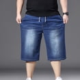 thumbnail image 2 of Capri Jeans for Men Wide Leg Straight Fit Pull On Stretchy Denim 3/4 Pants Elastic Waist Long Shorts with Pockets and Drawstring Blue, 2 of 9