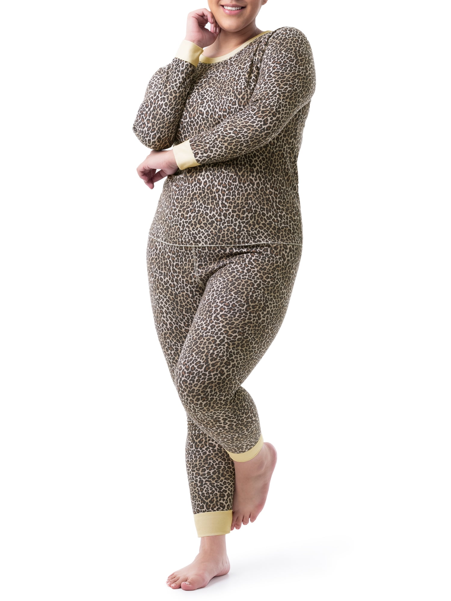Fruit of the Loom Women's and Women's Plus Long Underwear 2-Piece Waffle Top and Bottom Thermal Set, Prints
