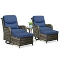 thumbnail image 2 of POCASSY 5 Pieces Patio Furniture Set with Swivel Chairs and Ottomans, High Back Deep Seat Cushioned Wicker Outdoor Conversation Set for Porch & Balcony, Gray Wicker/Blue Cushion, 2 of 11