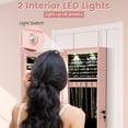 thumbnail image 4 of HOMGX LED Mirror Jewelry Cabinet, 47.5” Wall or Door Mounted Makeup Storage Organizer w/Full Length Mirror & 2 Drawers & Large Storage Space, Lockable Jewelry Armoire Organizer (Pink), 4 of 9