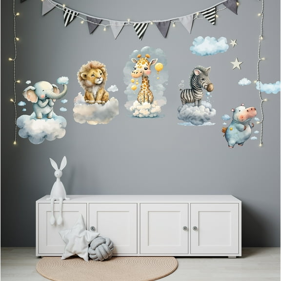 StickersForLife Watercolor Baby Safari on the Clouds Wall Decals for All Ages se239