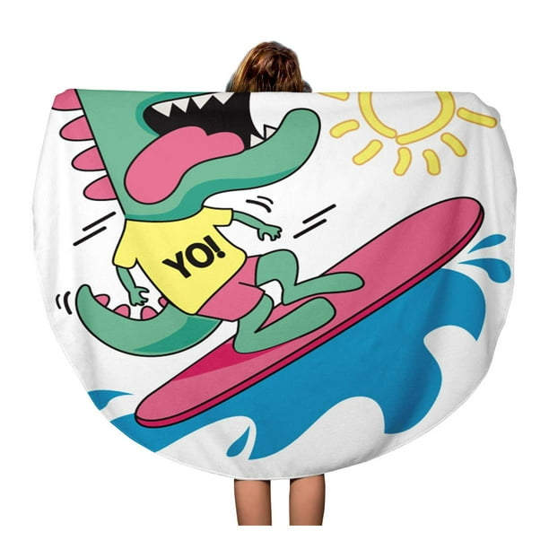 LADDKA 60 inch Round Beach Towel Blanket Green Cool Cute Monster