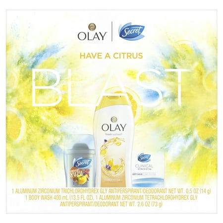 Secret Invisible Solid Vibrant Yuzu + Clinical Strength Smooth Solid Light and Fresh + Olay Fresh Outlast Body Wash Yuzu & Passion Flower, Gift Pack