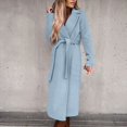 thumbnail image 5 of Women's Winter Woolen Coat Elegant Lapel Trench Coat Solid Color Long Jacket with Work Tie, in Light Blue, Size XXXL, 5 of 5