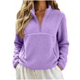 thumbnail image 2 of Womens Fuzzy Fleece Quarter Zip Pullover Sherpa Mockneck Sweatshirts Mock Neck Pullover Sweatshirts, Fluffy Sweatshirts with Zipper Pockets, Warm Fall Winter Jacket, Travel Purple XL, 2 of 8