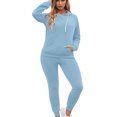thumbnail image 3 of Lindreshi 2 Piece Sweat Suits for Women 2PC Fashion Woman Round Neck Solid Long Sleeve Blouse +Loose Pants Sets, 3 of 8