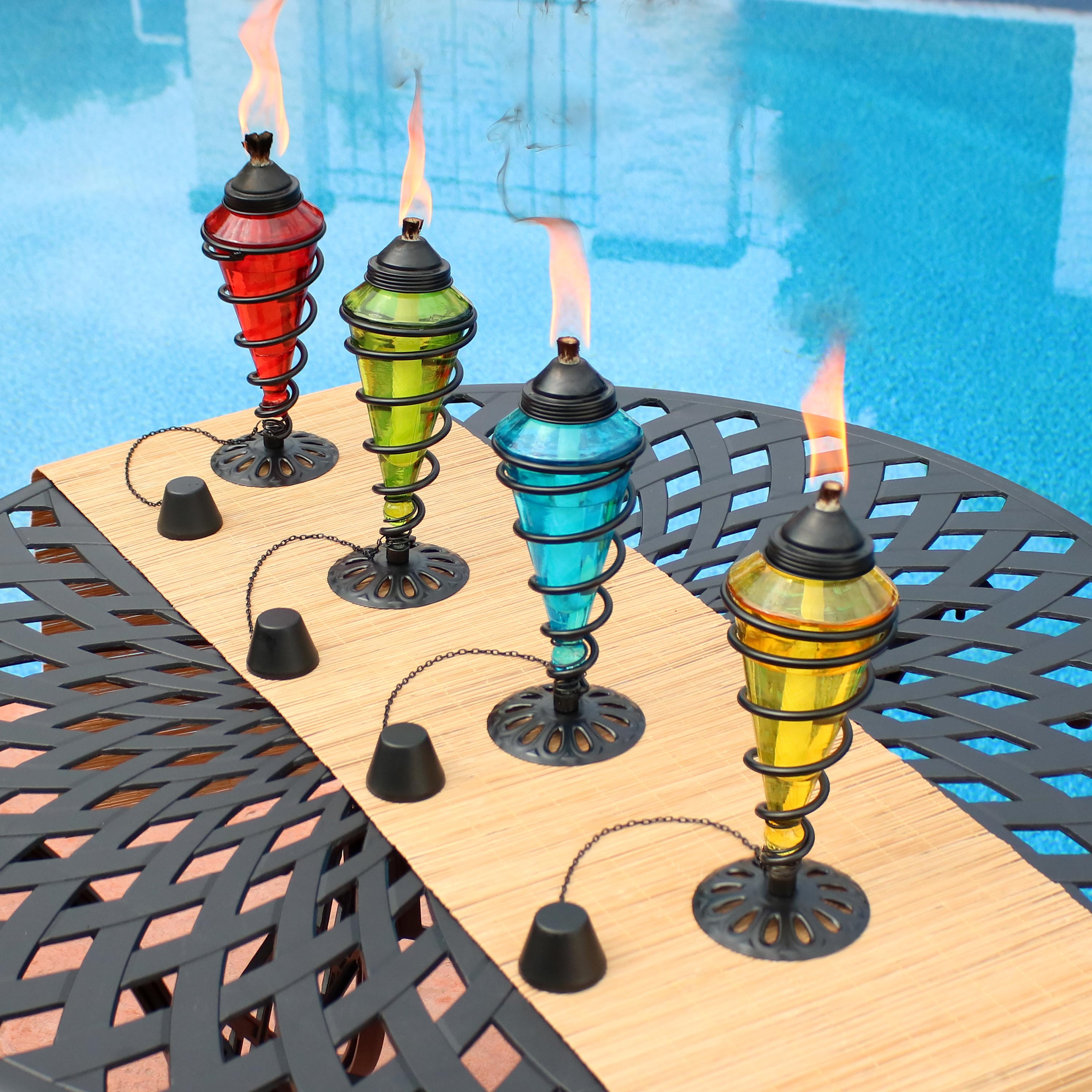 Sunnydaze Swirling Metal with Glass Tabletop Torches, Outdoor Patio and