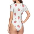 thumbnail image 4 of Daiia Hand Drawn Strawberry print Women's Crew Neck Short Sleeve Bodysuit Fashion Tops Fit Casual Basic Extender Bodysuit-X-Large, 4 of 9