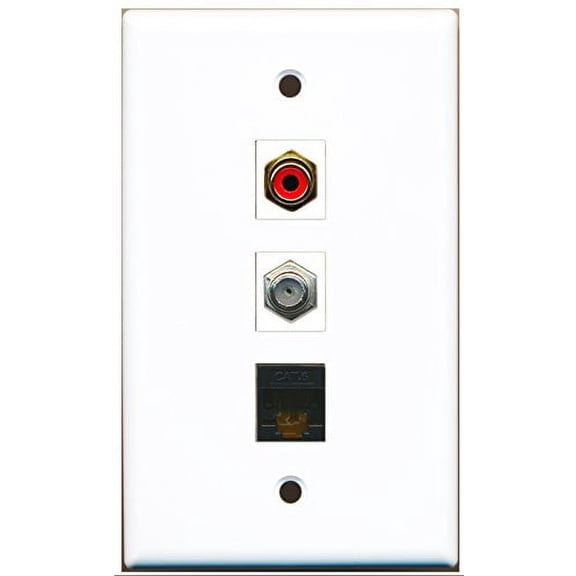 RiteAV - 1 Port RCA Red and 1 Port Coax Cable TV- F-Type and 1 Port Cat6 Ethernet Black Wall Plate