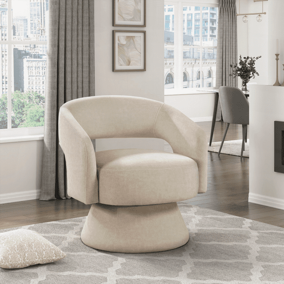 Modern Taupe Velvet 1-Piece Swivel Accent Chair with Solid Wood Frame - Stylish Home Furniture