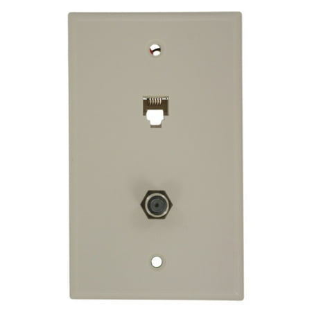 - Leviton 40258-T Light Almond Combination Telephone Jack and F-Connector Wall Plate