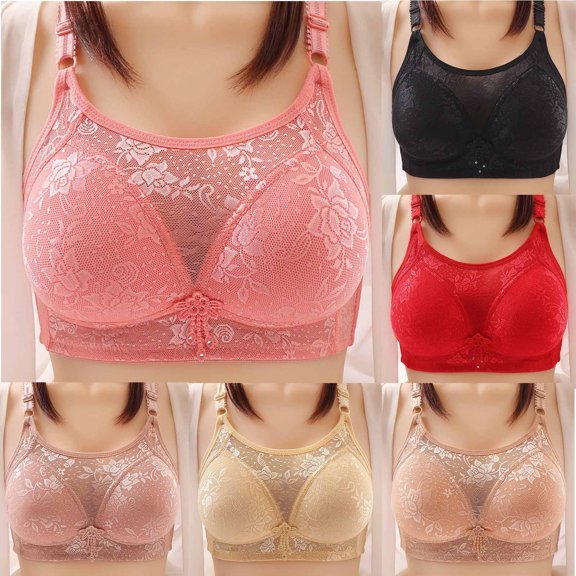 HVOBTTY Womens Basic Bras, Bras for Women, Fashion Women Solid Color Steel Rings Lace Pad Gathering Daily Bra Black, XXL
