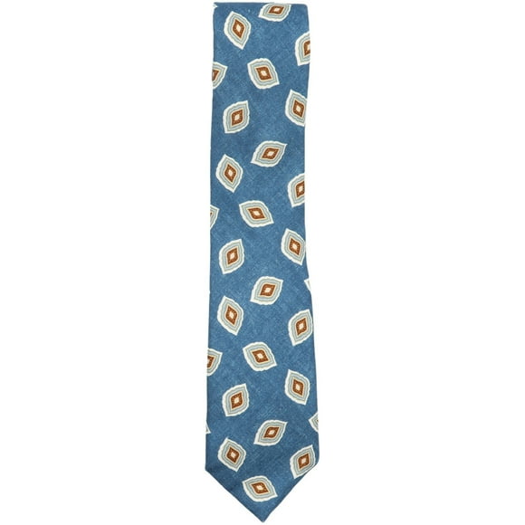 Altea Milano Men's Blue And Brown Linen Silk Geometric Leaf Necktie - One Size