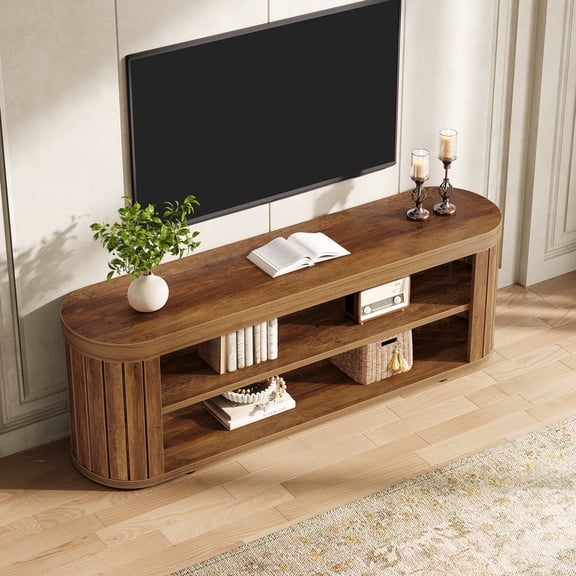 47.2" TV Stand for TVs up to 55", Entertainment Center with 2-Tier Open Storage and Adjustable Foot Pads, Oval Media Console Table for Living Room or Bedroom