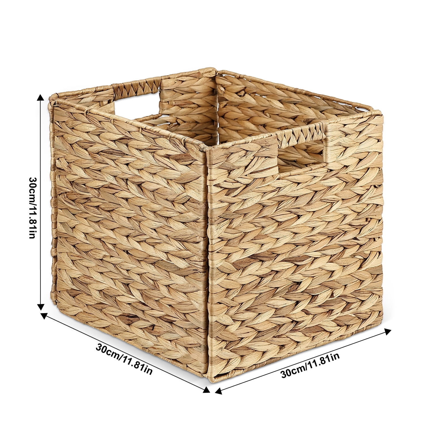 Garnen Wicker Basket 12" x 12",  Woven Storage Basket for Shelves with Handles, Large Foldable Cube Storage Basket Bins
