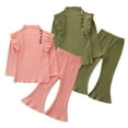 thumbnail image 4 of Qudderr Toddler Kids Girls Clothes Ruffle Long-Sleeved Top Flare Pants Spring Fall Outfit 2PCS Set For1-6 Years, 4 of 9