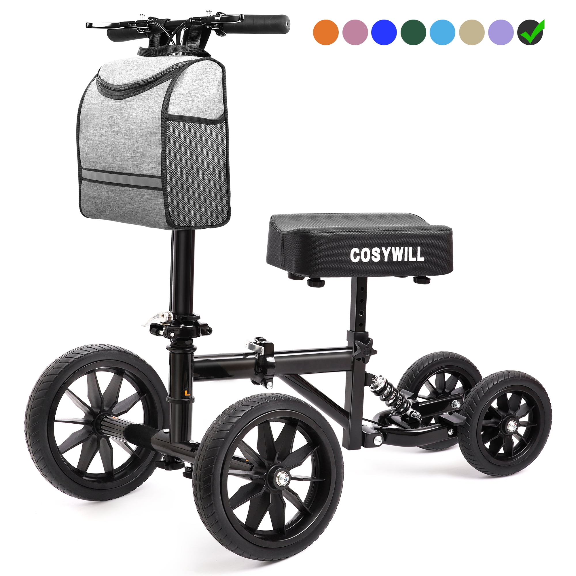 COSYWILL All Terrain Knee Scooter,Knee Walker Scooter for Foot Injuries,Adults Roller Scooter for with 10“ TPU Wheel,Compact Crutches Alternative,Black
