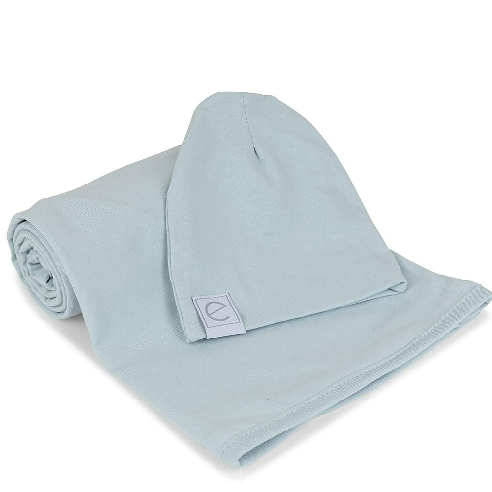 Cotton Knit Jersey Swaddle Blanket and Beanie Gift Set, Large Receiving